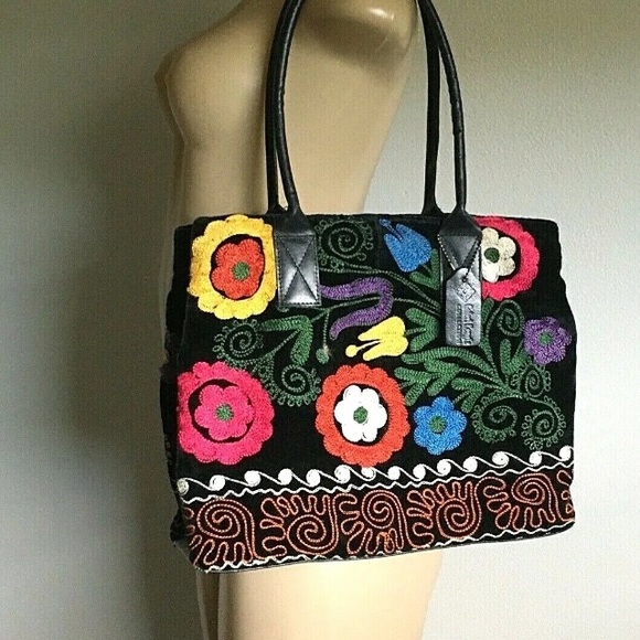 Galeri Cengiz Collections Embroidered Shoulder Hand Bag Velvet Leather M - Picture 3 of 8